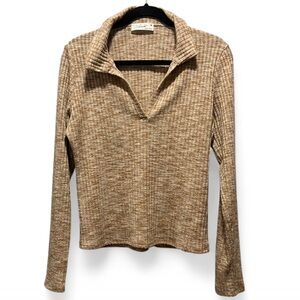 Skonhet Tan Ribbed Long Sleeve Top